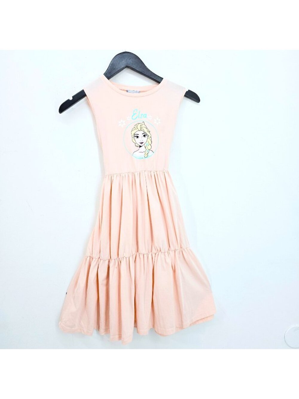 Disney Frozen Elsa Peach Tiered Sleeveless Maxi Dress Girls Size 12